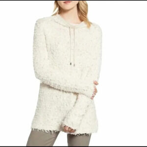 Nic + Zoe Mock Neck Sweater Ivory Snugness Fuzzy Knit Lounge Top XS